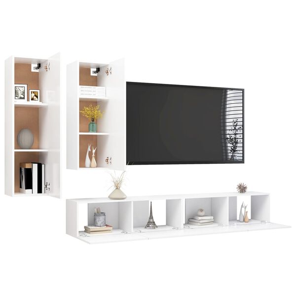 vidaXL 4 Piece TV Cabinet Set White Engineered Wood