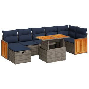 vidaXL 8 Piece Garden Sofa Set with Cushions Grey Poly Rattan Acacia