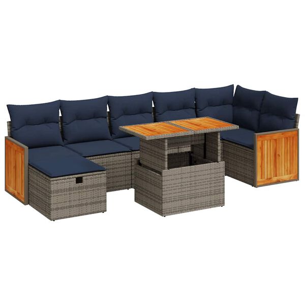 vidaXL 8 Piece Garden Sofa Set with Cushions Grey Poly Rattan Acacia