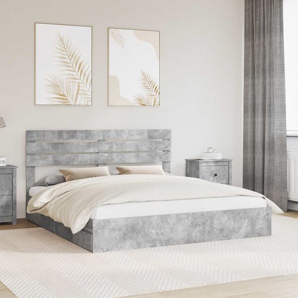 vidaXL Storage Bed Concrete Grey 200 x 200 cm Engineered Wood