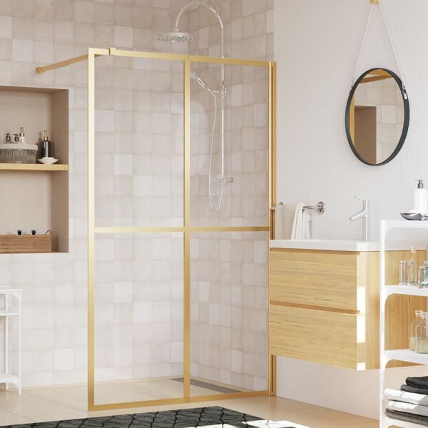 vidaXL Walk-in Shower Wall with Clear ESG Glass Gold 118x195 cm