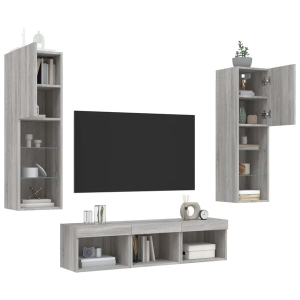 vidaXL 5 Piece TV Wall Units with LED Grey Sonoma Engineered Wood