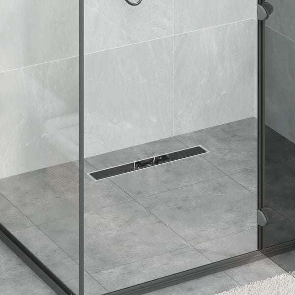 vidaXL Shower Drain with Glass Cover Black 50 cm Stainless Steel 304