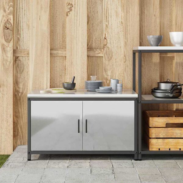 vidaXL Kitchen Storage with Shelf Silver 90 x 50 x 53 cm Steel