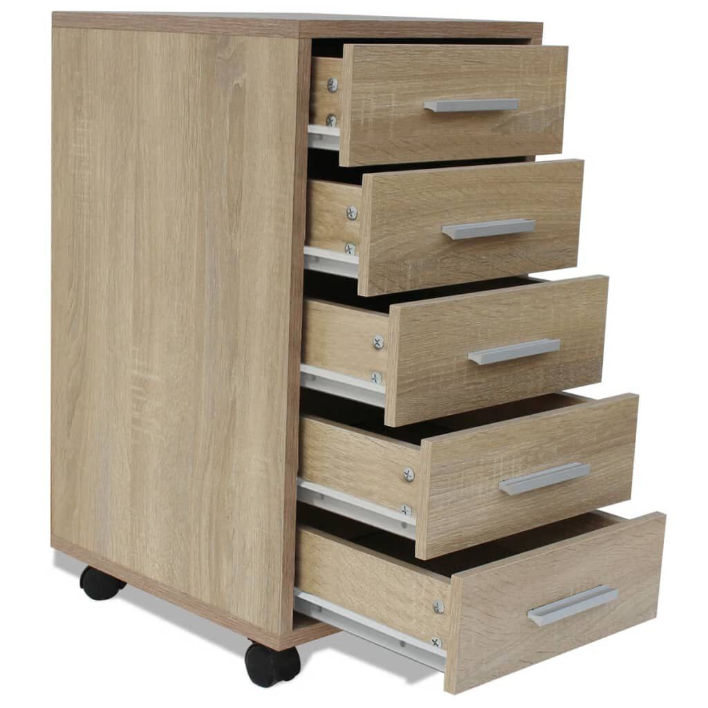 vidaXL Office Drawer Unit with Castors 5 Drawers Oak vidaXL
