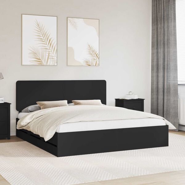 vidaXL Bed Frame with Drawer Black 200 x 200 cm Engineer Wood