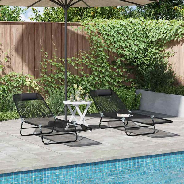 vidaXL Folding Sun Lounger 2 pcs Black 182 x 55 x 85.5cm Textilene