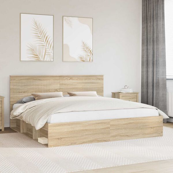 vidaXL Bed Frame with Headboard Sonoma 200 x 200 cm Solid Pine Wood
