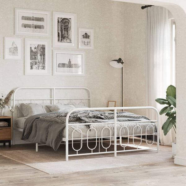 vidaXL Metal Bed Frame without Mattress with Footboard White 140x190cm