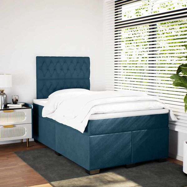 vidaXL Box Spring Bed with Mattress Blue 120x200 cm Velvet