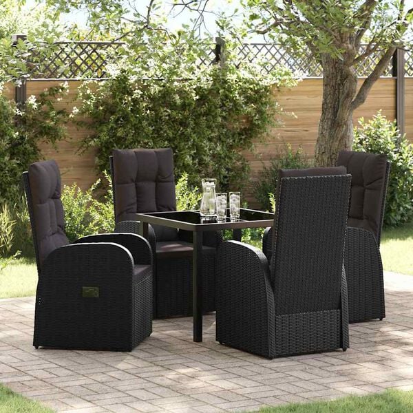vidaXL Garden Dining Set with Cushion 5 pcs Black Poly rattan