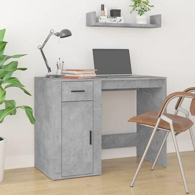 vidaXL Desk with Cabinet Concrete Grey Engineered Wood