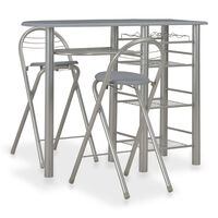 vidaXL 3 Piece Bar Set with Shelves Wood and Steel Grey