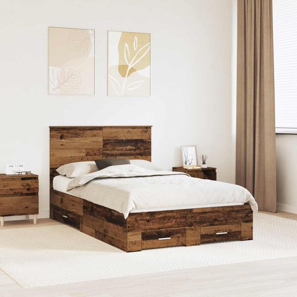 vidaXL Bed Frame with Headboard Old Wood 120 x 190 cm Engineered Wood