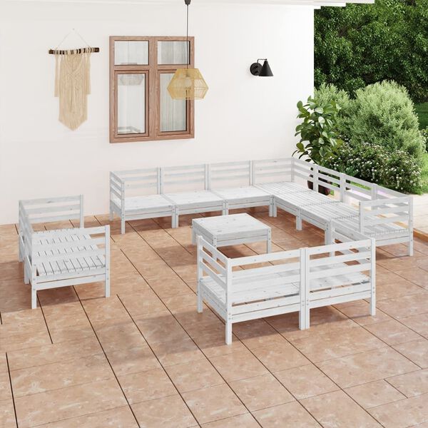 vidaXL 12 Piece Garden Lounge Set Solid Wood Pine White