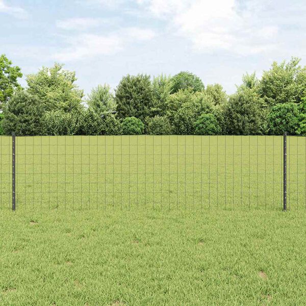 vidaXL Fence with Post Grey 0.6 x 10 m Steel and PVC