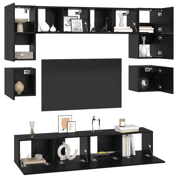 vidaXL TV Cabinet Set Wall-mounted 8 pcs Black Oak Engineered Wood