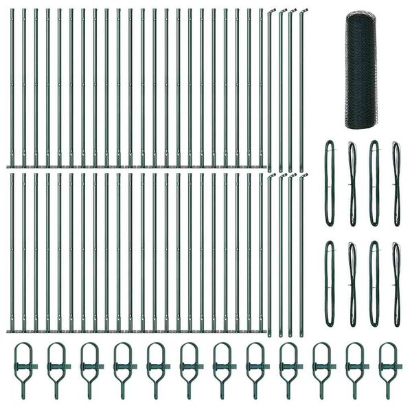 vidaXL Fence Post Green 100 x 0.5 m (13 mm mesh) Steel and PVC