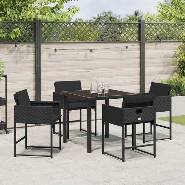 vidaXL Garden Dining Set 5 pcs Black Poly Rattan