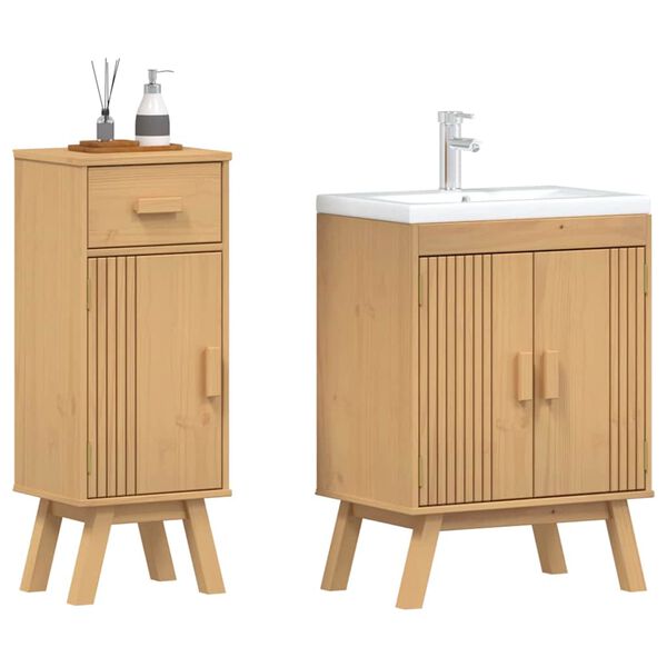 vidaXL Bathroom Furniture Set with Drawer 2 pcs Brown Solid Pine wood