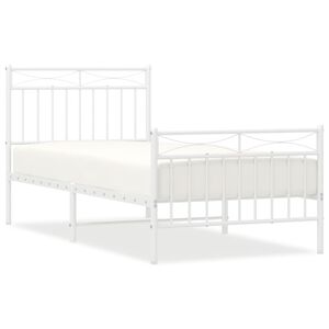 vidaXL Metal Bed Frame without Mattress with Footboard White 90x190cm