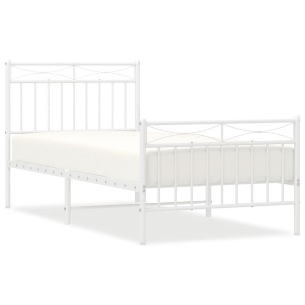 vidaXL Metal Bed Frame without Mattress with Footboard White 90x190cm