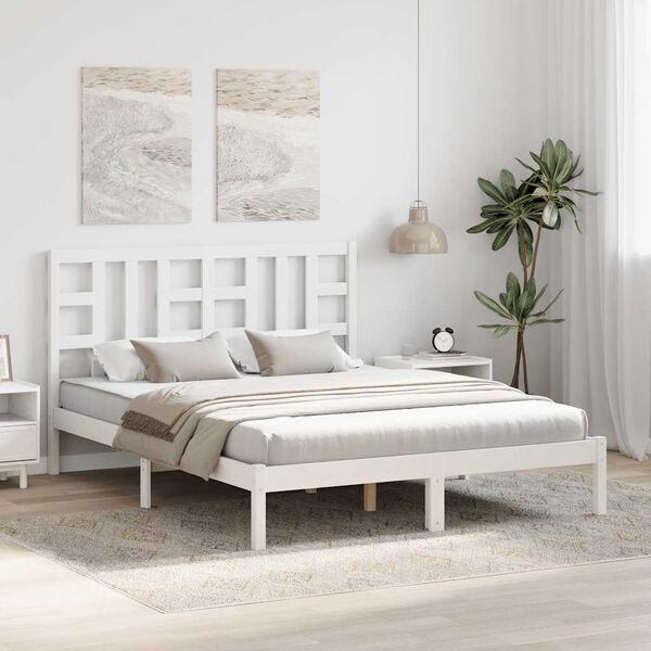 vidaXL Bed Frame without Mattress White 150x200 cm King Size Solid Wood