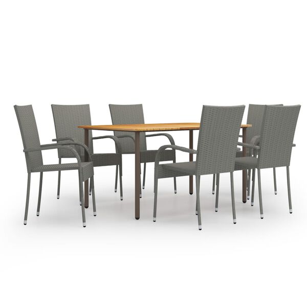 vidaXL 7 Piece Garden Dining Set Poly Rattan Grey