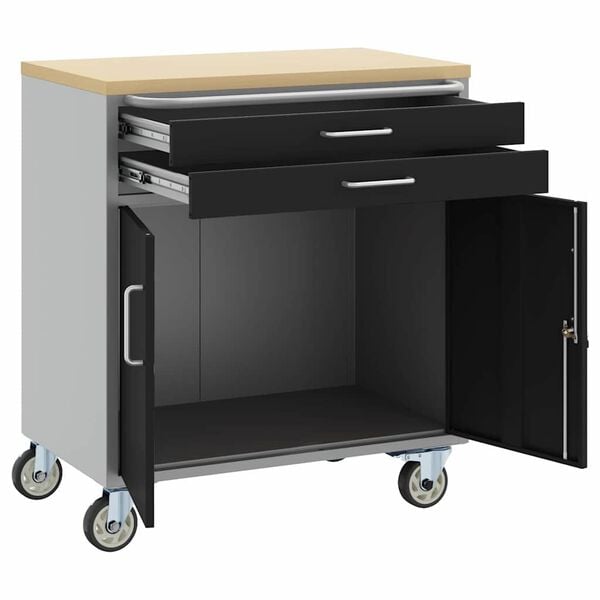 vidaXL Workshop Bench with Drawer Black and Grey 75 x 45 x 85 cm