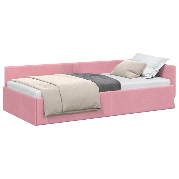 vidaXL Corner Bed Frame with Headboard Pink 80 cm x 200 cm Velvet