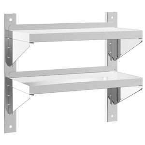 vidaXL 2-Tier Wall Shelf 50x23.5x48 cm Silver Stainless Steel