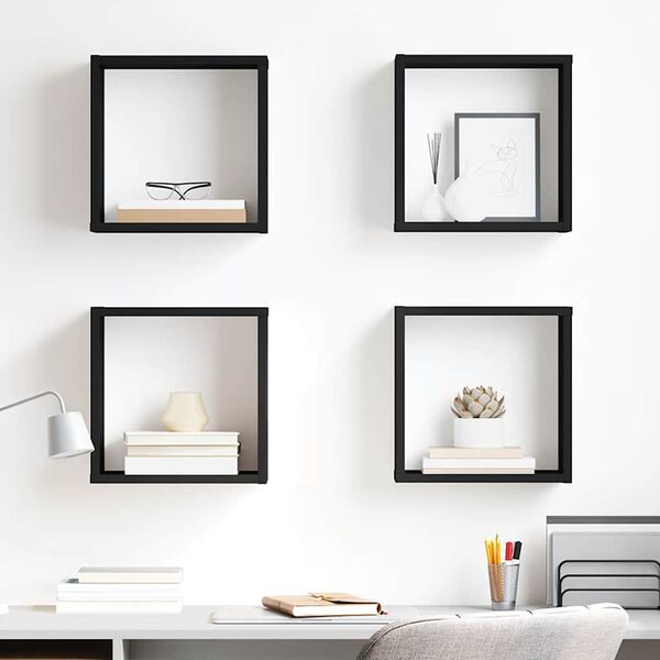 vidaXL Wall Cube Shelves 4 pcs High Gloss Black 30x15x30 cm