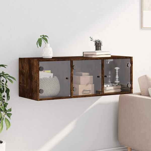 vidaXL Wall Cabinet with Glass Doors Smoked Oak 102x37x35 cm