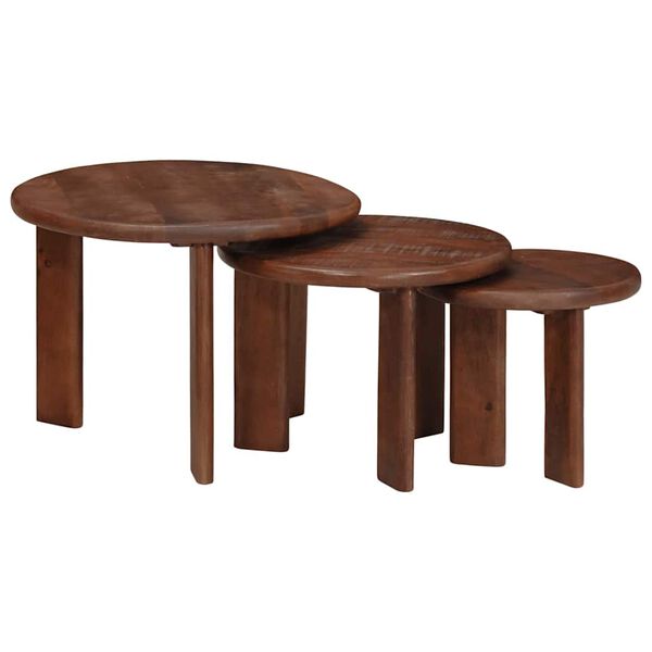 vidaXL Nesting Coffee Tables 3 pcs Dark Brown Solid Mango Wood