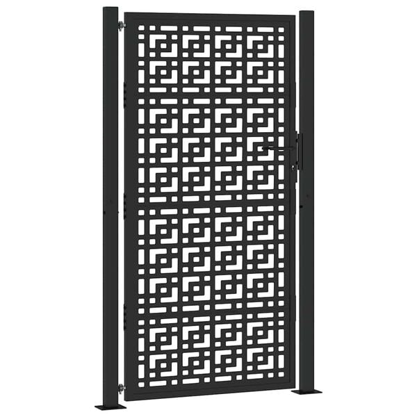 vidaXL Garden Gate Black 100x175 cm Steel Cross Design
