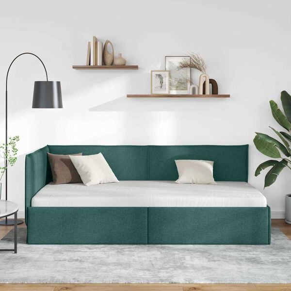 vidaXL Corner Bed Frame Dark Green 90 cm x 190 cm Velvet