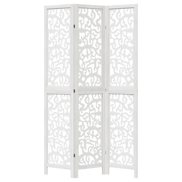 vidaXL Room Divider 3 Panels White Solid Wood Paulownia