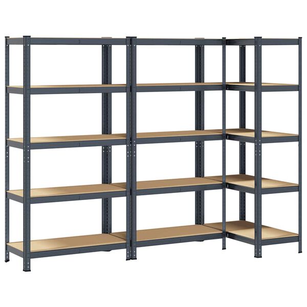 vidaXL 5-Layer Heavy-duty Shelves 3 pcs Anthracite Steel&Engineered Wood