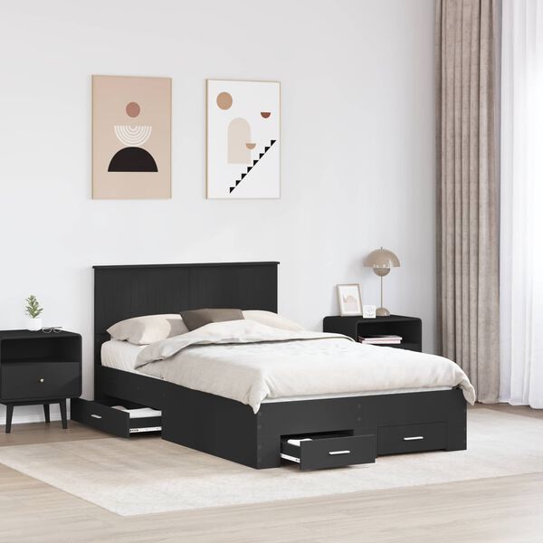 vidaXL Bed Frame with Headboard Black 120 x 190 cm Engineered Wood