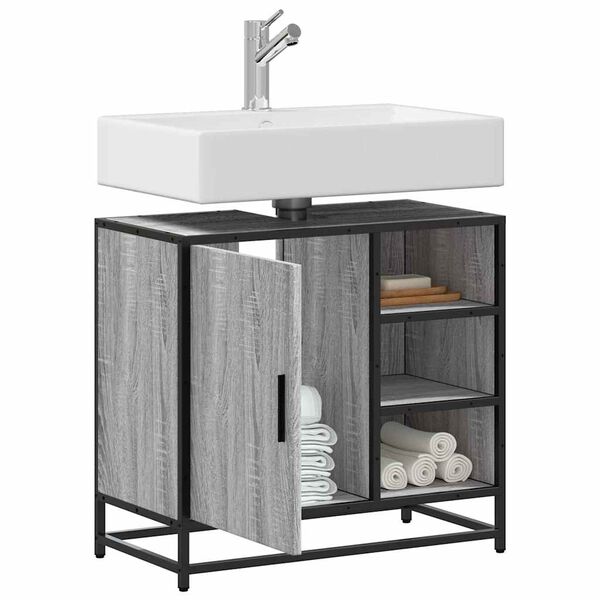 vidaXL Bathroom Sink Cabinet Grey Sonoma 65x33x60 cm Engineered Wood