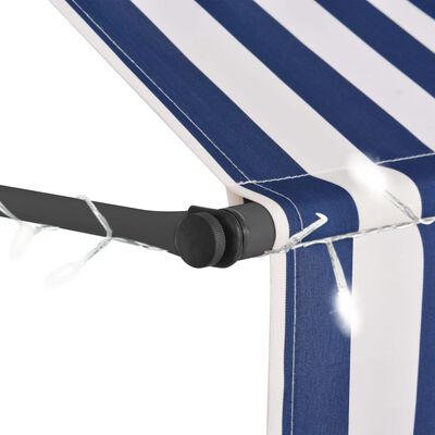 vidaXL Manual Retractable Awning with LED 200 cm Blue and White
