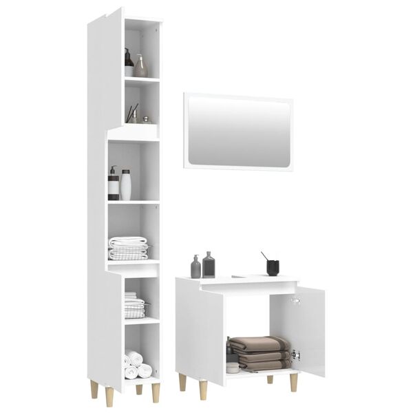 vidaXL 3 Piece Bathroom Furniture Set High Gloss White Engineered Wood