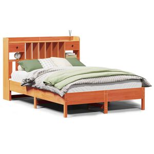 vidaXL Bookcase Bed without Mattress Wax Brown 140x190 cm Solid Wood Pine