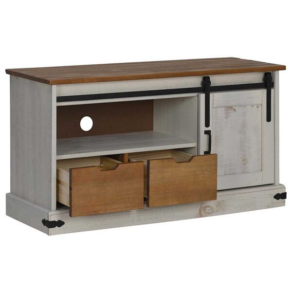 vidaXL TV Cabinet HALDEN with Sliding Door White 110x40x60 cm Solid Wood