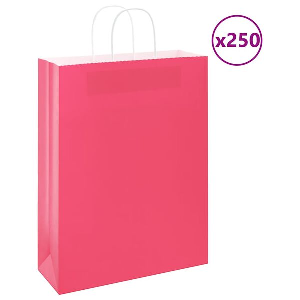 vidaXL Paper Bags 250 pcs with Handles Pink 32x12x42 cm