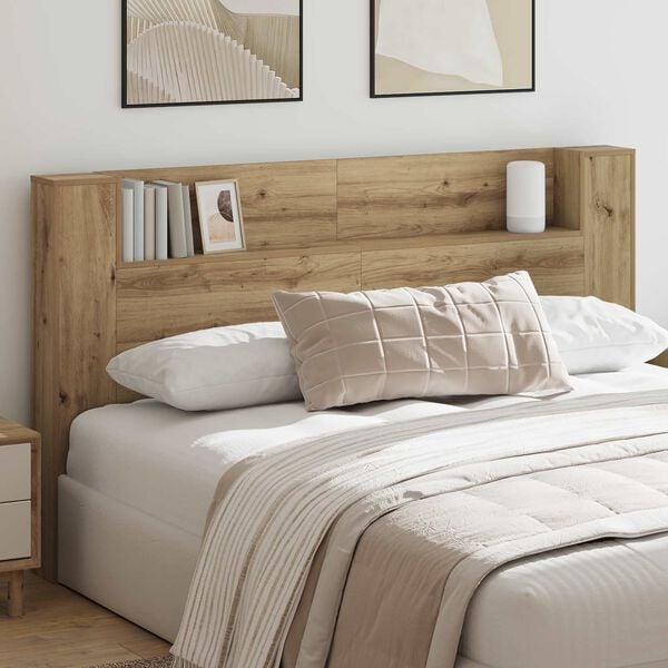 vidaXL Headboard Cabinet with LED Artisian Oak 180 x 16.5 x 103.5 cm