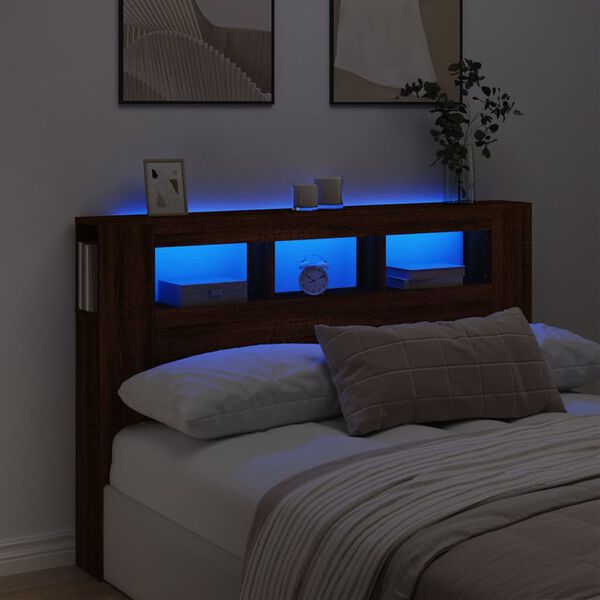 vidaXL LED Headboard Brown Oak 160x18.5x103.5 cm Engineered Wood