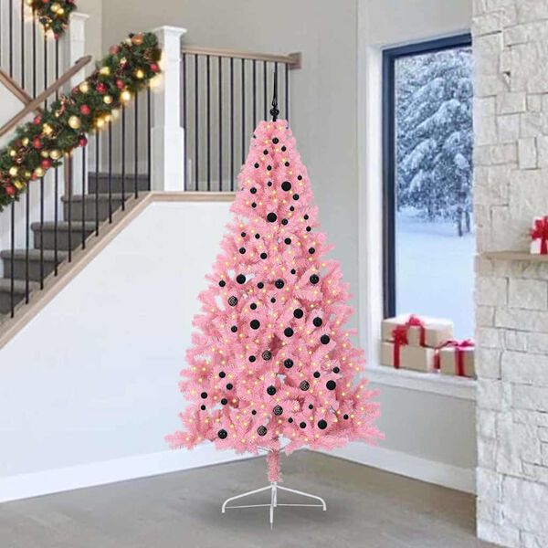 vidaXL Artificial Pre-lit Christmas Tree with 300 LEDs Pink 240 cm PVC