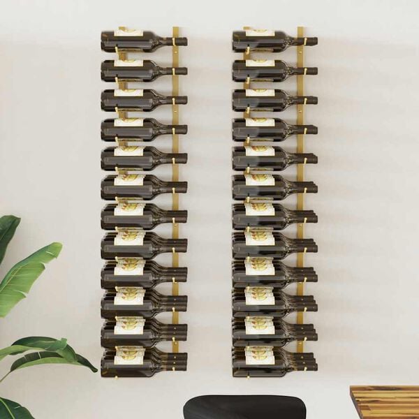 vidaXL Wall Mounted Wine Rack for 36 Bottles 2 pcs Gold Iron