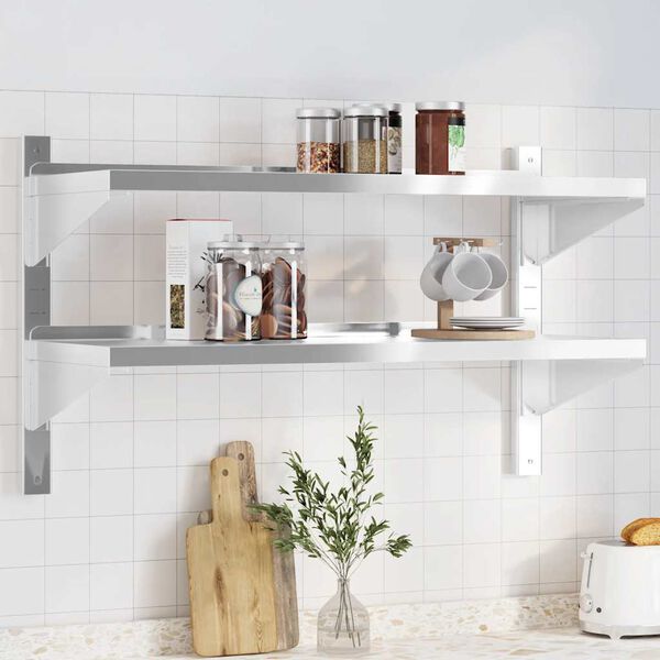 vidaXL 2-Tier Wall Shelf 100x40x60 cm Silver Stainless Steel
